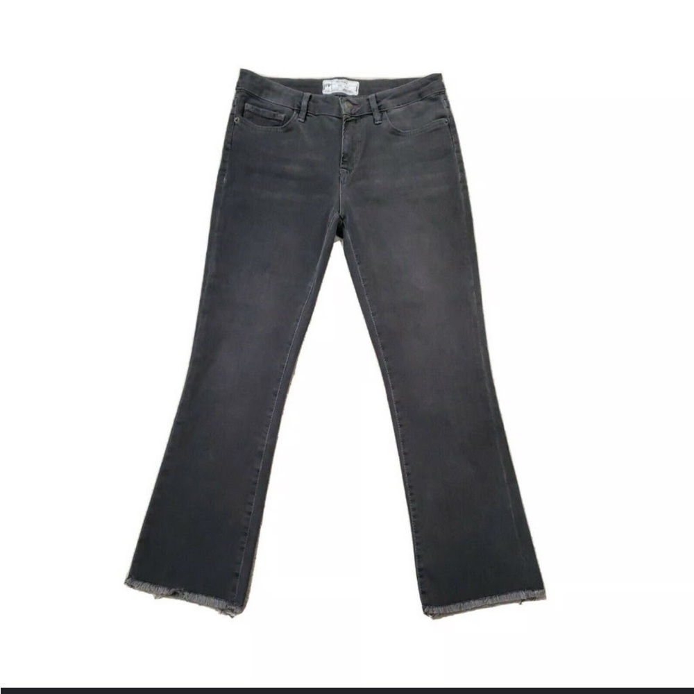 Free People Black Rita Cropped Flare Raw Hem Jeans